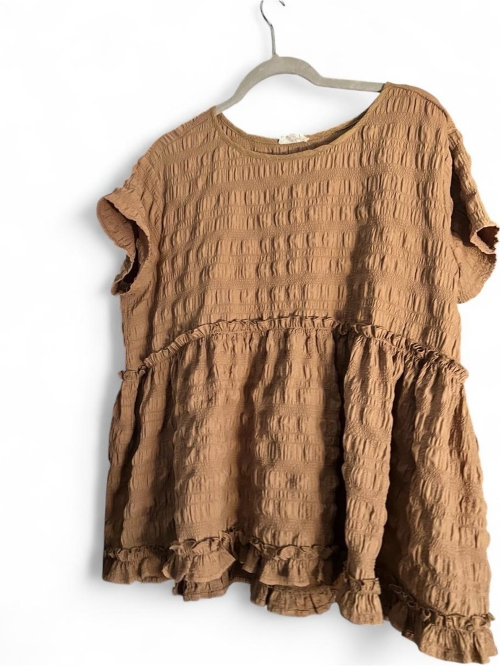 entro Brown Textured Ruffle Peplum Tunic